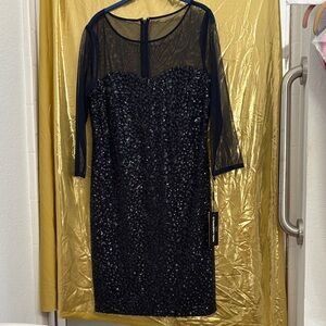Karl Lagerfeld Navy Sequin Long Sleeve Dress